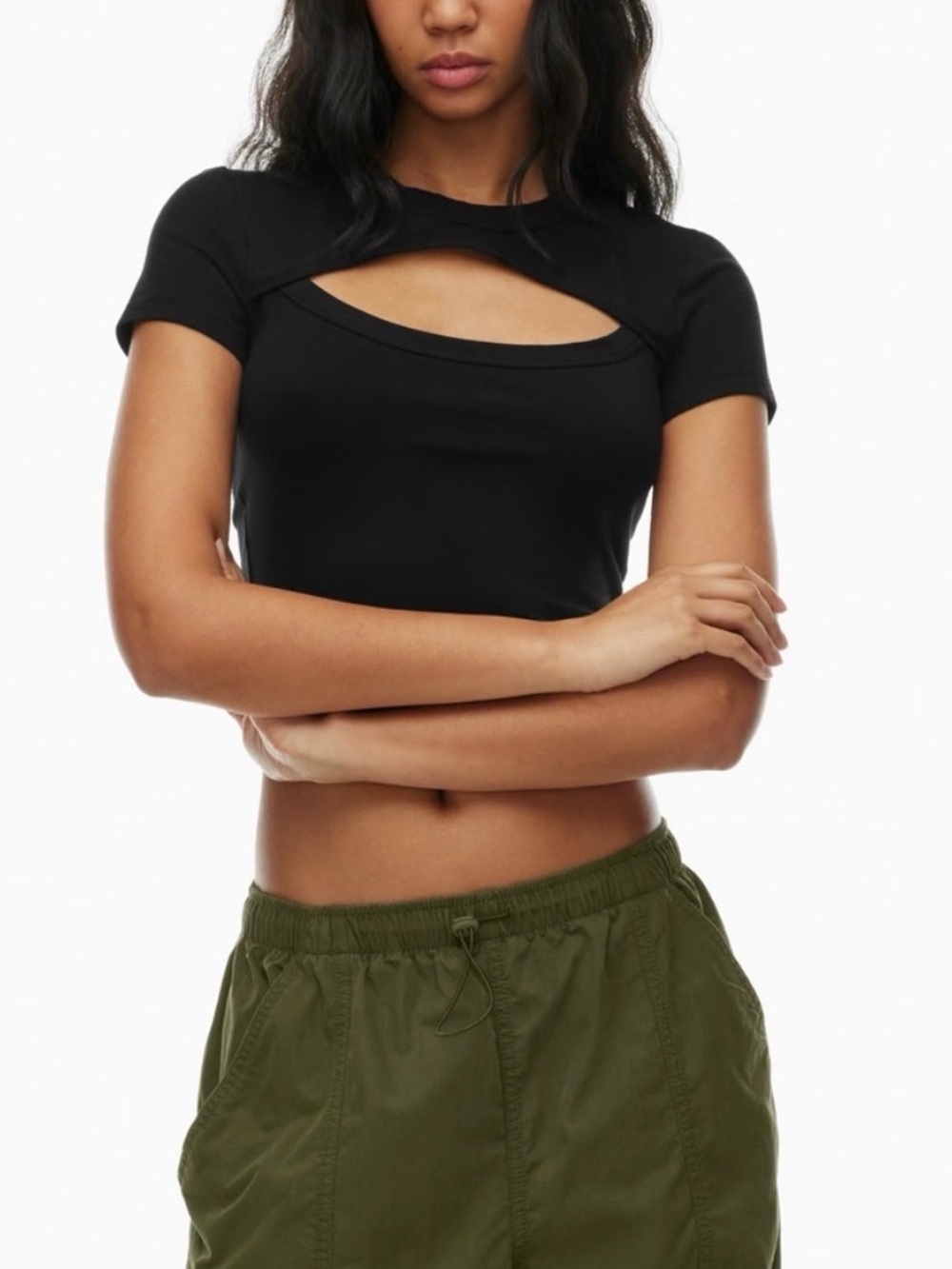 Aritzia TNA Black Chill Costa Cutout Crop T shirt size M Women’s